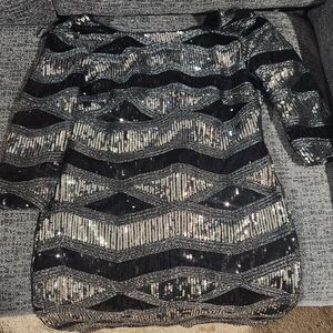 Black and Silver Sequin Midi Dress